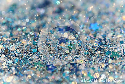 Blue and Silver Frozen Snow Winter Sparkling Stars Glitter background. Holiday, Christmas, New Year abstract texture Stock Photo