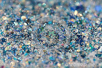 Blue and Silver Frozen Snow Winter Sparkling Stars Glitter background. Holiday, Christmas, New Year abstract texture Stock Photo