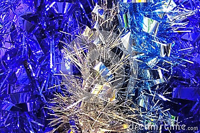 Blue and silver new year tinsel decoration background Stock Photo