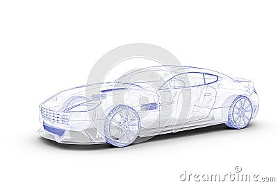 Blue sketch car on a white background Stock Photo