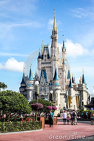 Blue skies above Cinderella's Castle, Walt Disney World. Editorial Stock Photo