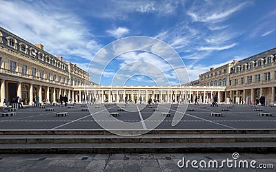 Wide angle view of the Colonnes de Buren, Paris, France Editorial Stock Photo