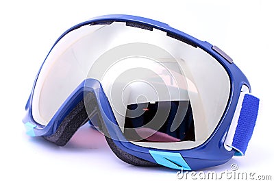 Blue Skiing goggles isolated on white background Stock Photo