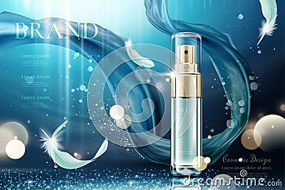 Blue skincare spray bottle ads Vector Illustration