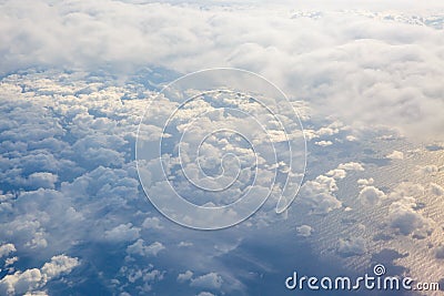 Blue sky from airplane. View above the clouds Stock Photo