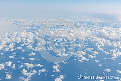 Blue sky from airplane. View above the clouds Stock Photo