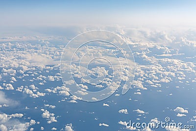 Blue sky from airplane. View above the clouds Stock Photo