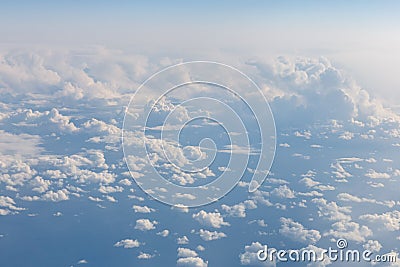 Blue sky from airplane. View above the clouds Stock Photo