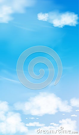 Blue sky with altostratus clouds background,Vector Cartoon sky with cirrus clouds, Concept all seasonal vertical banner in sunny Vector Illustration