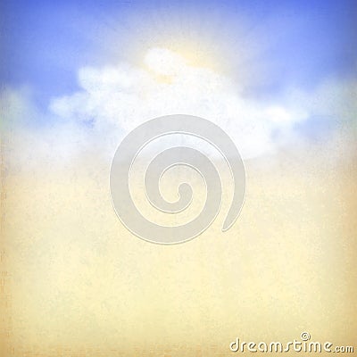 Blue sky background with white clouds and sun Vector Illustration