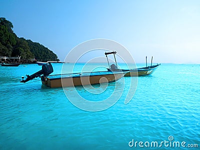 Blue sky with boats Stock Photo