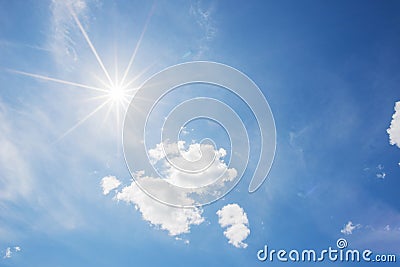Blue sky and cloud with bright sun star flare background Stock Photo