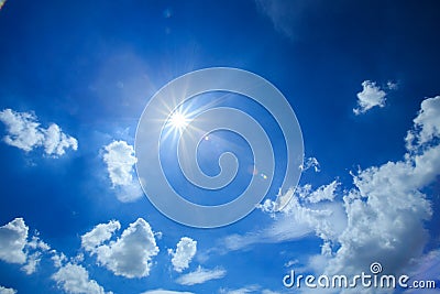 Blue sky and cloud with bright sun star flare Stock Photo