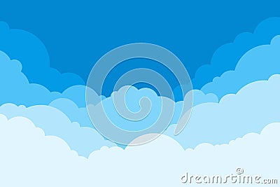 Blue Sky with Clouds. Cartoon Background. Bright Illustration for Design. Kids Cloud Background. Vector illustration Vector Illustration