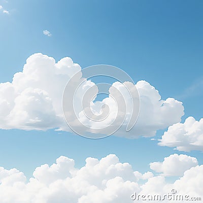 Blue sky with diagonal light transparent white cumulus clouds Stock Photo