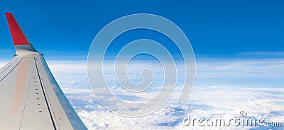 Blue sky high view from airplane clouds shapes Stock Photo