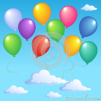 Blue sky with inflatable balloons 1 Vector Illustration