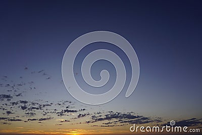 Blue sky with little clouds after sundown. Sunset time today. Stock Photo