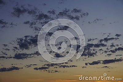 Blue sky with little clouds after sundown. Sunset time today. Stock Photo