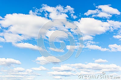 Blue sky with many white cumuli clouds Stock Photo