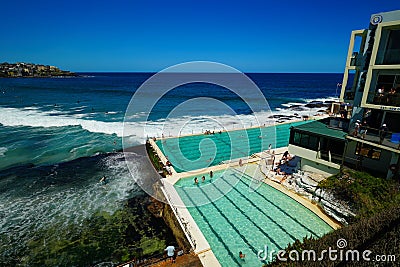 Blue sky over Bondi Icebergs pool, Bondi Beach in Sydney, Australia Editorial Stock Photo