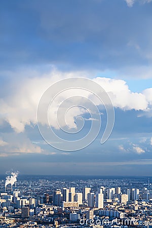 Blue sky over residential district in Paris city Stock Photo