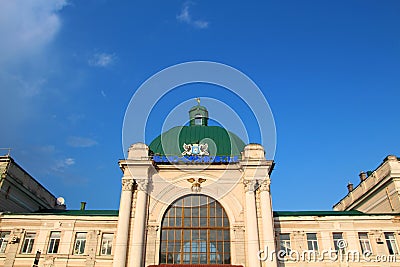 Blue sky over the train station in Ivano-Frankivsk Editorial Stock Photo