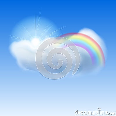 Blue sky with sun, cloud and rainbow Stock Photo