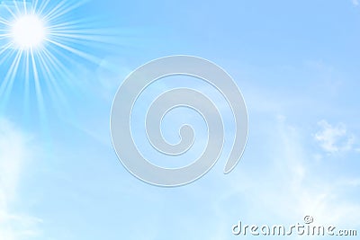 Blue sky with sun and clouds day light background Stock Photo