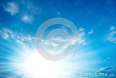 Blue sky with sunbeams Stock Photo