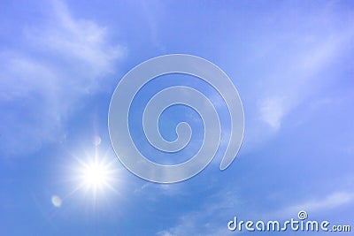Blue sky with sun and clouds Stock Photo