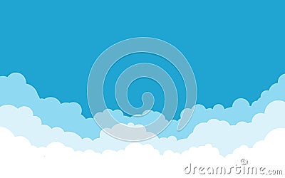 Blue sky with white clouds background. Cartoon flat style design. Vector illustration Vector Illustration