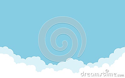 Blue sky with white clouds background. Cartoon flat style design. Vector illustration Vector Illustration