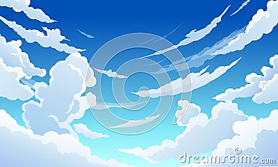 Blue sky with white clouds clear sunny day Vector Illustration