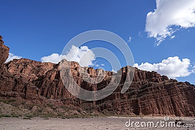 Blue sky white clouds and colorful Wensu Grand Canyon in Autumn Stock Photo