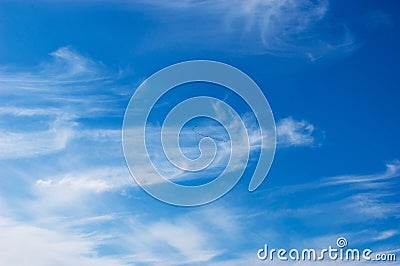 Blue sky, white clouds, flying cranes. Stock Photo