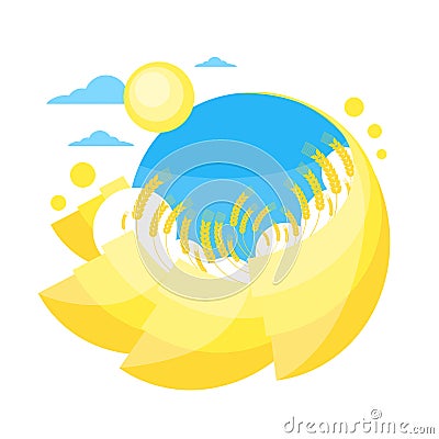 Blue Sky Yellow Golden Wheat Summer Sun Field Vector Illustration