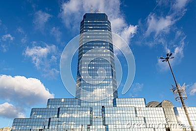 Blue Skyscraper in Warsaw Editorial Stock Photo