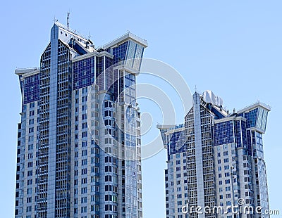Blue skyscrapers facade. office buildings. Stock Photo