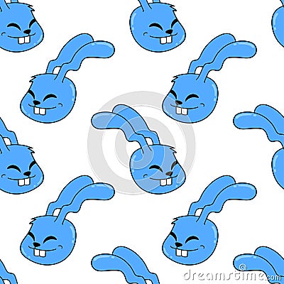 Blue smile rabbit head seamless pattern textile print. repeat pattern background design Vector Illustration