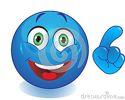 Blue smiley with a hand pointing the finger Stock Photo