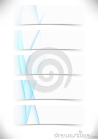 Blue smooth wave lines cards set - web footer Vector Illustration