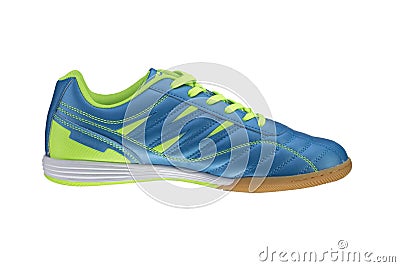 Blue sneaker with green stripes Stock Photo