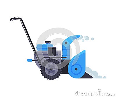 Blue Snowblower, Winter Snow Removal Machine, Cleaning Road Equipment Vector Illustration Vector Illustration