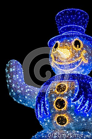 Blue Snowman Decoration Lights Stock Photo