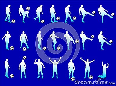 Blue Soccer Player Silhouette Collection Stock Photo