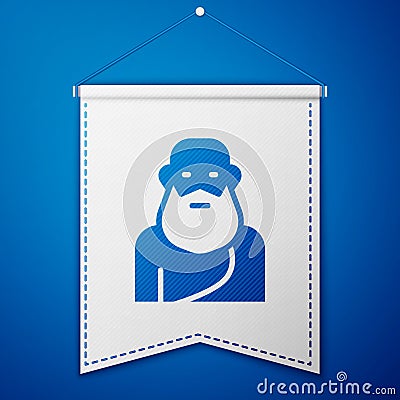 Blue Socrates icon isolated on blue background. Sokrat ancient greek Athenes ancient philosophy. White pennant template Vector Illustration