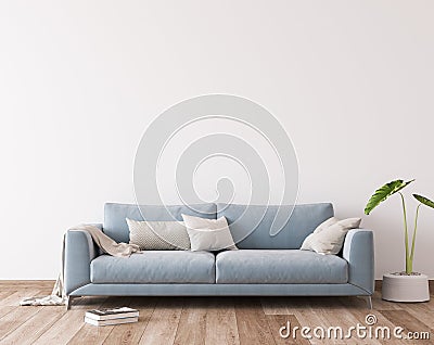 Blue sofa in modern living room design, wall mockup Stock Photo