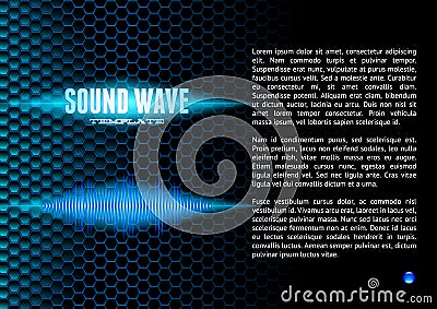 Blue sound waveform on hex grid for booklet Vector Illustration