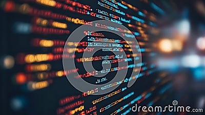 Blue source code displayed on a black background showcasing programming syntax and structure in a digital environment Stock Photo